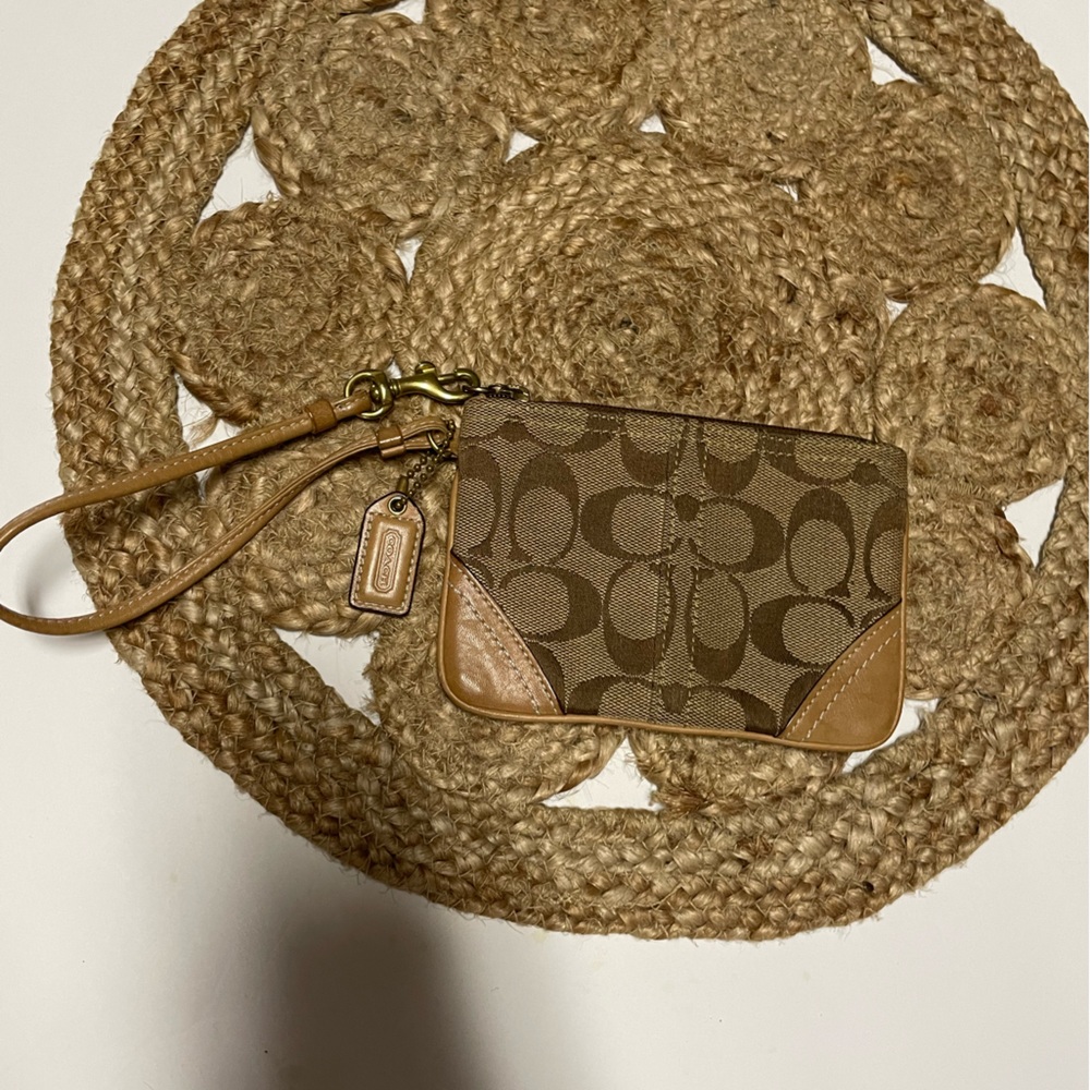 Coach Vintage brown leather monogram wristlet